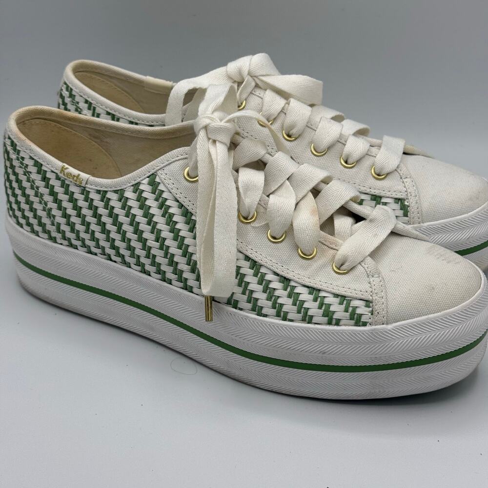 Kate Spade X Keds Green & White Woven Weave Triple Up Platform Sneaker U.S 8